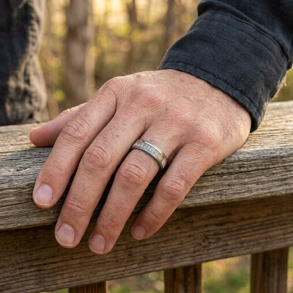 Antler & 14K Gold Inlay Cobalt Ring – 6mm