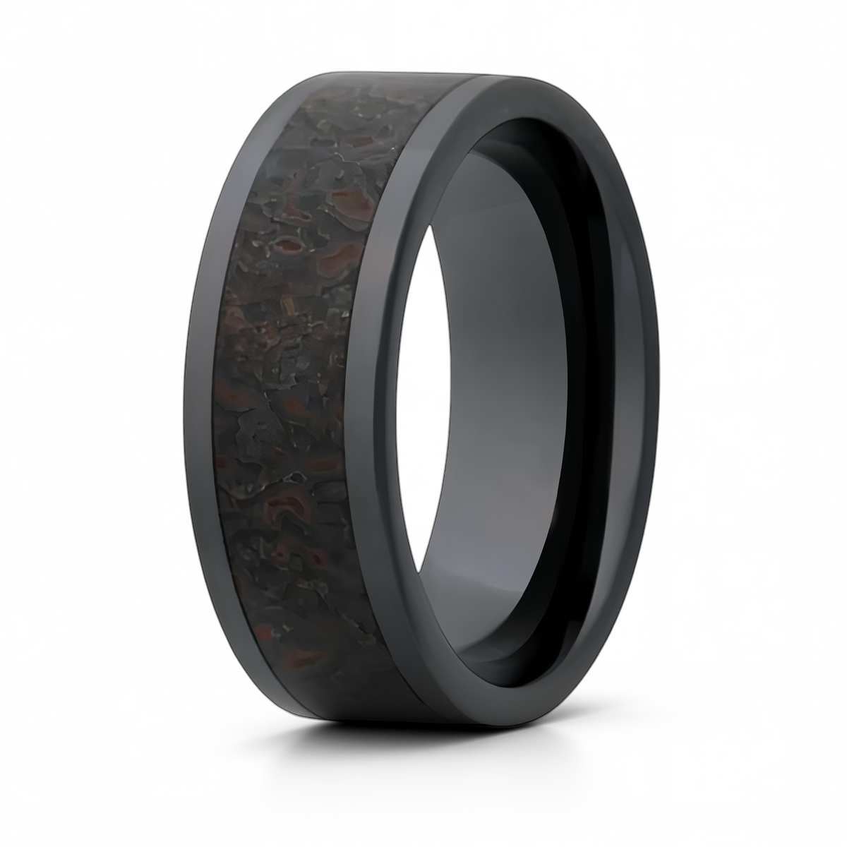 Gray Dinosaur Bone Inlay Black Ceramic Wedding Band – 8mm