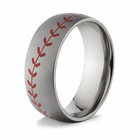 Mens Baseball Ring in a Brush Finish and Red Seams 