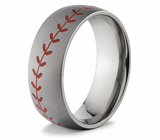 Mens Baseball Ring in a Brush Finish and Red Seams 