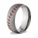 Mens Baseball Ring in a Brush Finish and Red Seams 