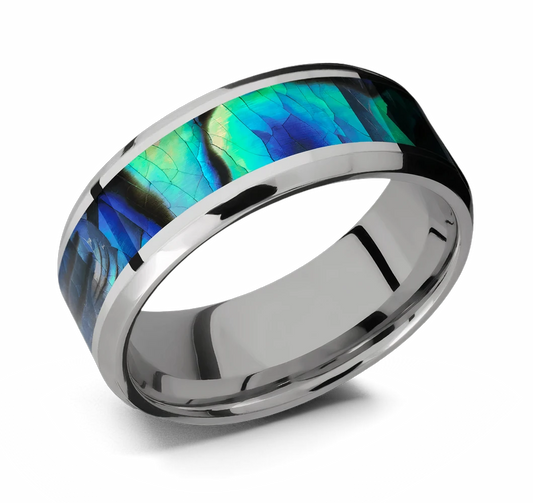 Beveled Abalone Shell Titanium Ring 