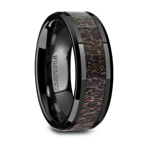 Dark Antler Inlay Ring - Ceramic 8mm
