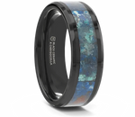 Black Ceramic Ring with Chrysocolla Inlay 