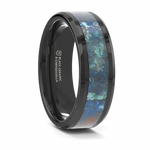 Black Ceramic Ring with Chrysocolla Inlay 