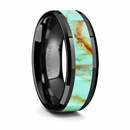 Black Ceramic Ring with Light Blue Turquoise Stone Inlay 