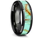 Black Ceramic Ring with Light Blue Turquoise Stone Inlay 