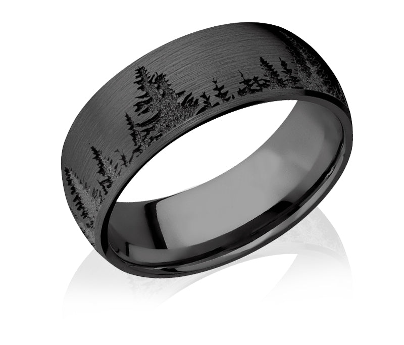 Forest Tree Line Ring, Black on Black - Zirconium 