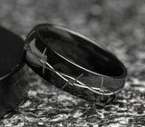 Black Ring with Barbed Wire Pattern - 7mm 