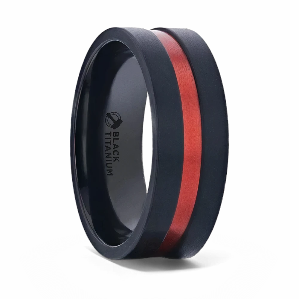 Black Ring with Centered Red Groove 