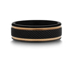 Black Titanium Diamond Pattern Ring with Gold Grooves 