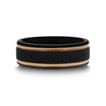 Black Titanium Diamond Pattern Ring with Gold Grooves 