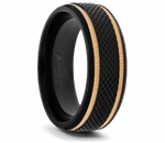 Black Titanium Diamond Pattern Ring with Gold Grooves 