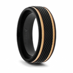 Black Titanium Diamond Pattern Ring with Gold Grooves 
