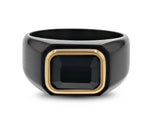 Black Titanium Signet Ring with Black Onyx Outlined in Gold Plating 