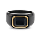 Black Titanium Signet Ring with Black Onyx Outlined in Gold Plating 