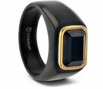 Black Titanium Signet Ring with Black Onyx Outlined in Gold Plating 