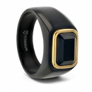 Black Titanium Signet Ring with Black Onyx Outlined in Gold Plating 