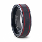 Black Tungsten Men's Ring with Double Red Stripe 