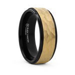 Black Tungsten RIng with Gold Hammered Center 