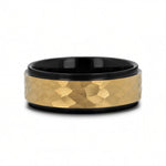 Black Tungsten RIng with Gold Hammered Center 