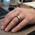 Black Tungsten RIng with Gold Hammered Center 