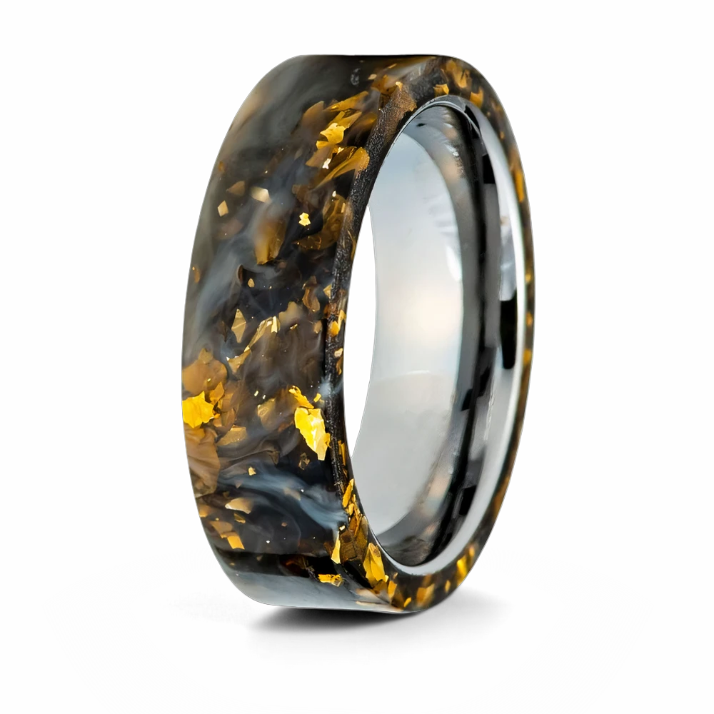 Black and Gold Foil Resin Inlay & Tungsten Sleeve 