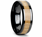 Ash Wood Inlay Ring in Black Ceramic 