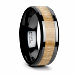 Ash Wood Inlay Ring in Black Ceramic 