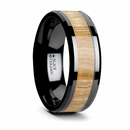 Ash Wood Inlay Ring in Black Ceramic 