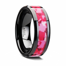 Black Ceramic Ring with Pink and White Camo Inlay 