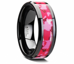 Black Ceramic Ring with Pink and White Camo Inlay 