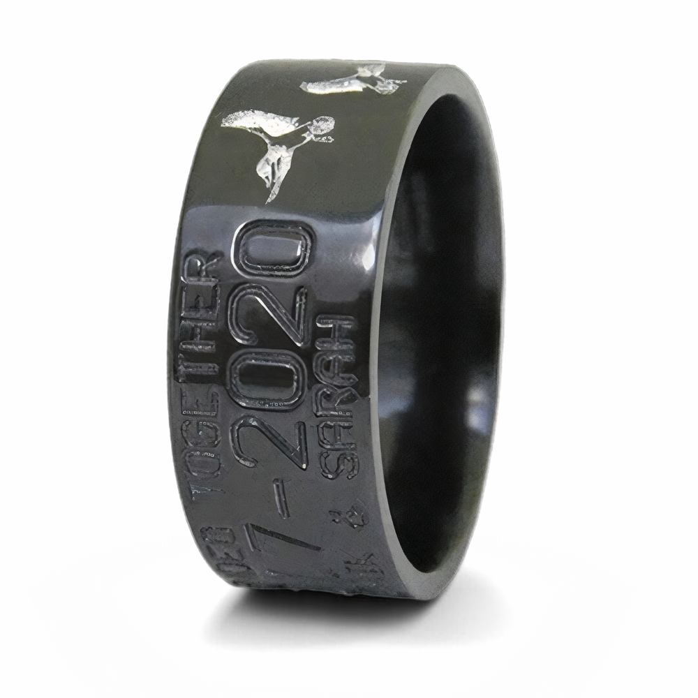 Black Duck Band Ring with White Ducks - 10mm 