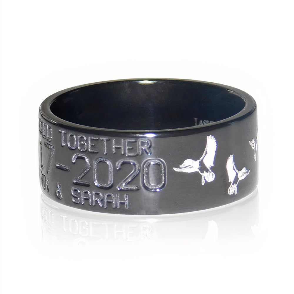 Black Duck Band Ring with White Ducks - 10mm 