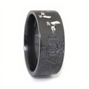 Black Duck Band Ring with White Ducks - 10mm 