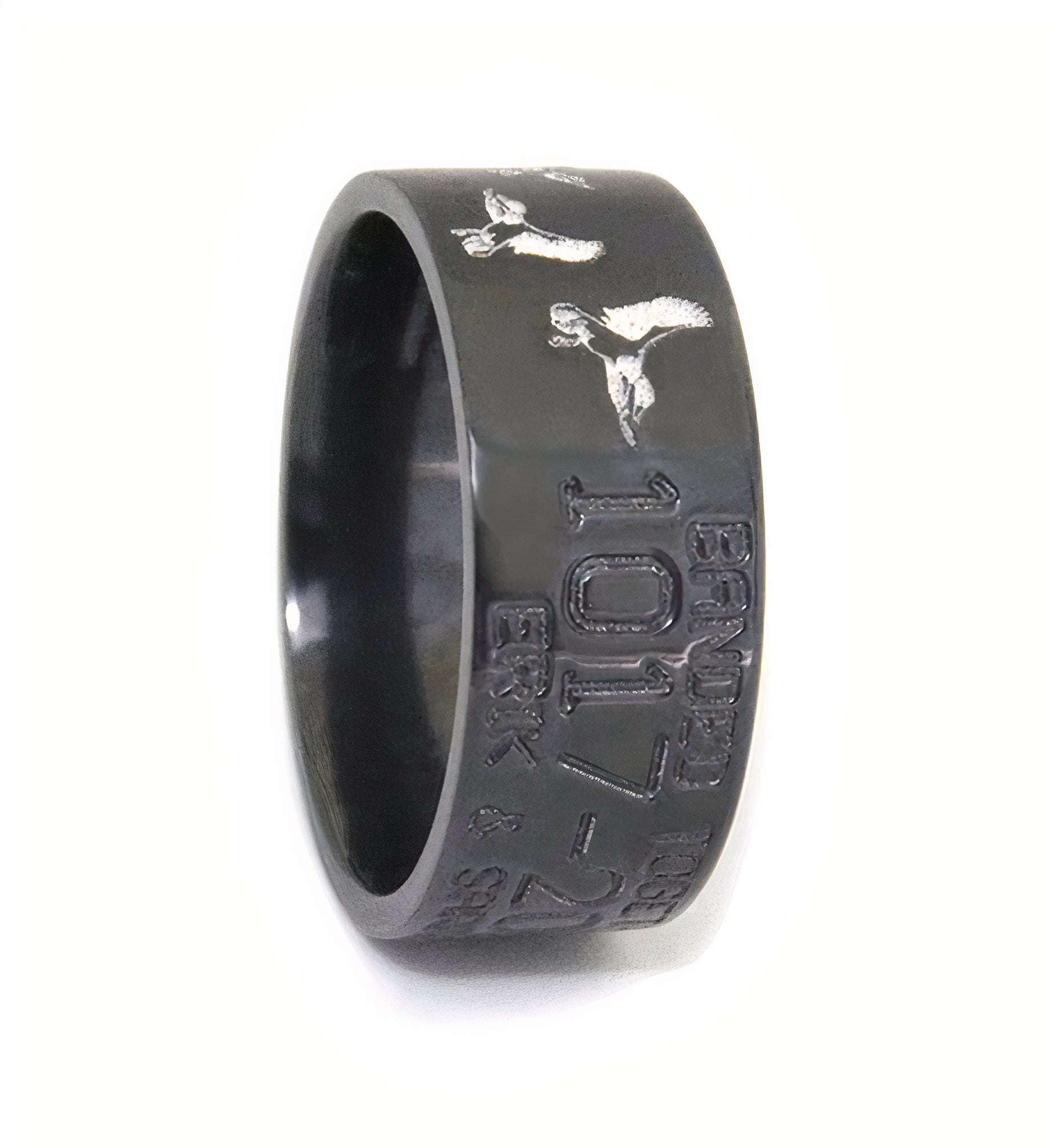 Black Duck Band Ring with White Ducks - 10mm 