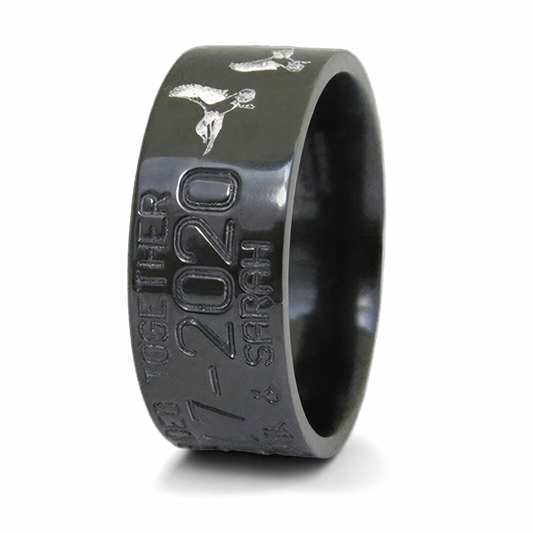 Black Duck Band Ring with White Ducks - 10mm 