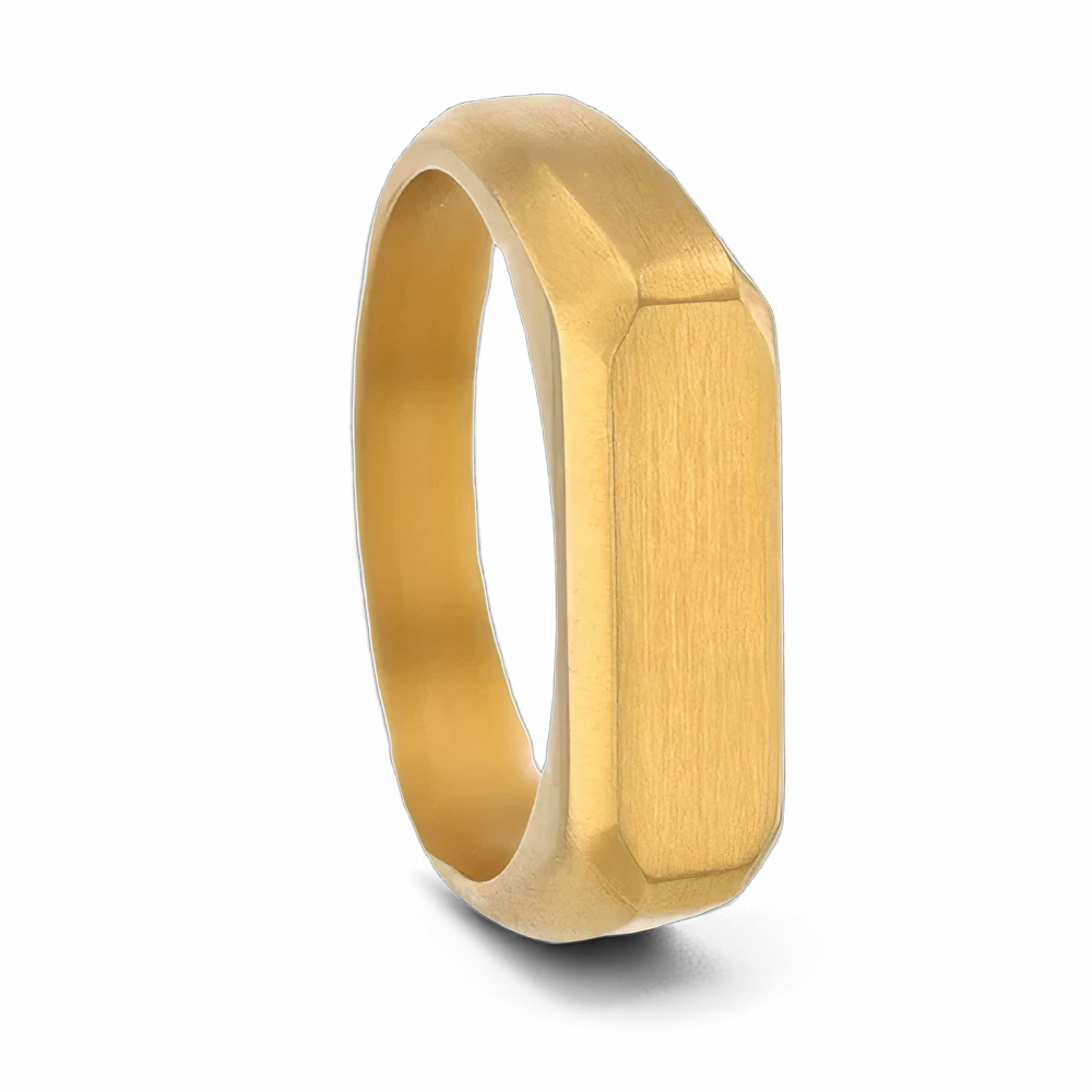 Brushed Gold Plated Titanium Signet Ring - 6mm 