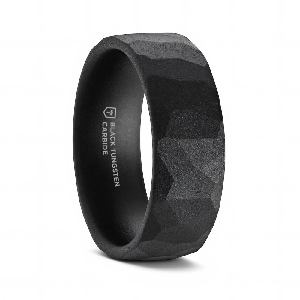 Black Tungsten Hammered Wedding Band