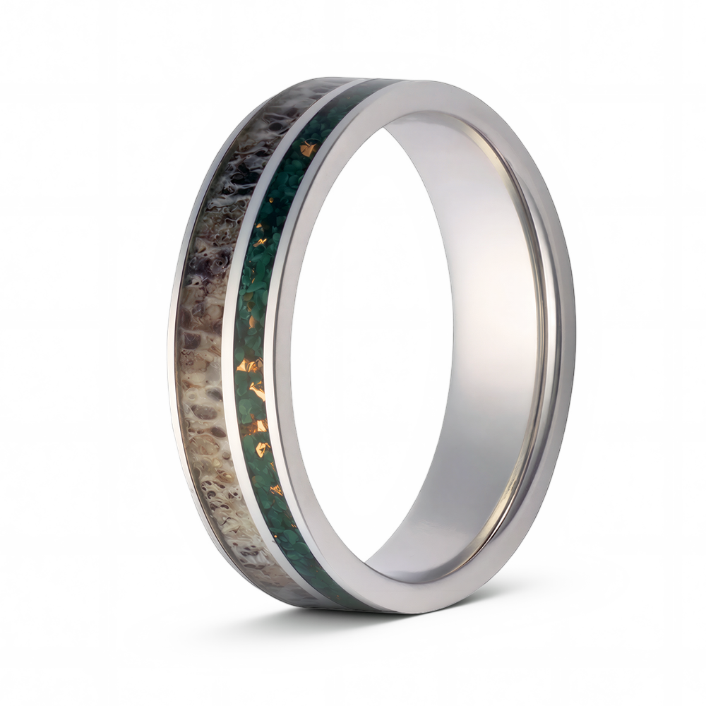 Antler, Malachite & Copper Inlay Cobalt Ring – 6mm