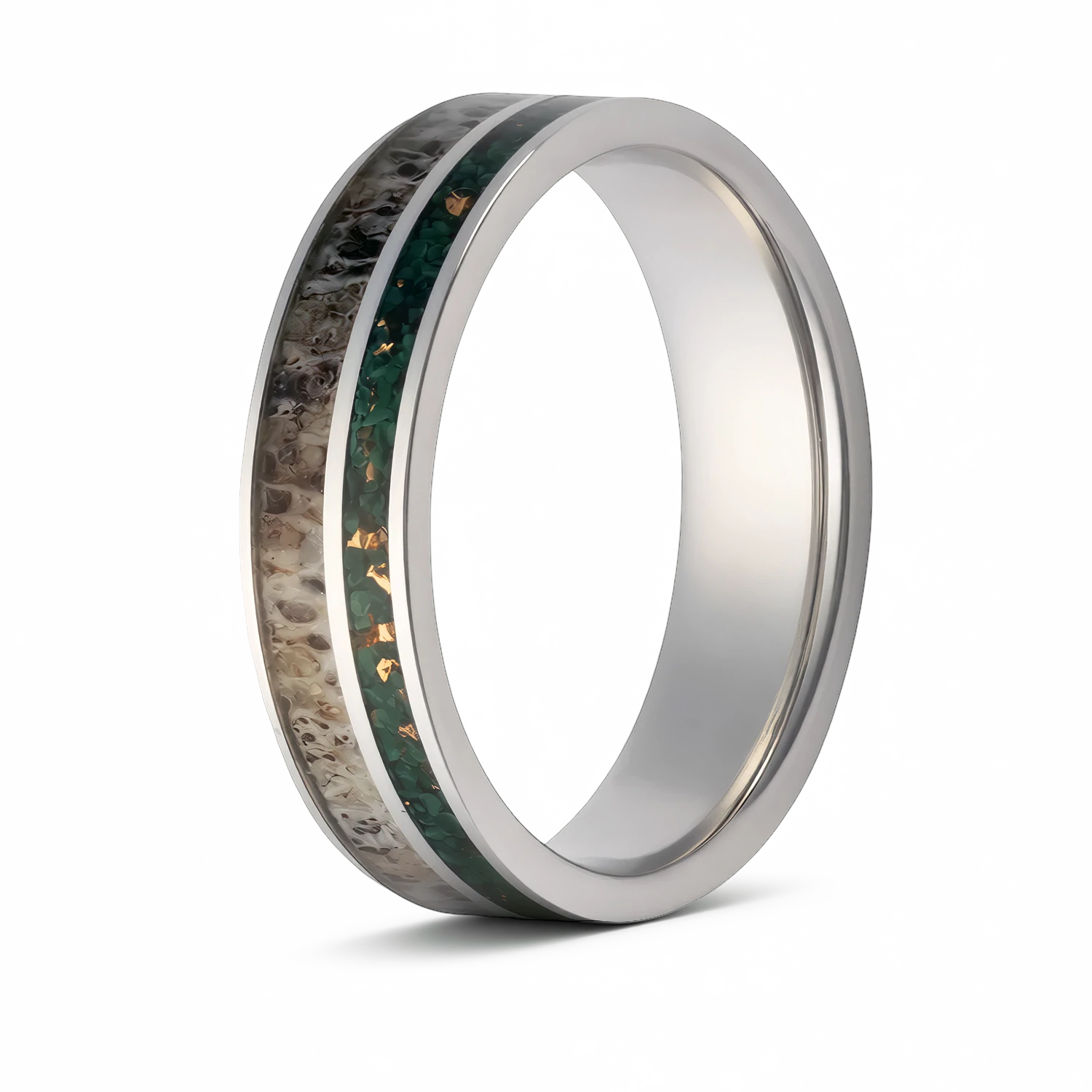 Antler, Malachite & Copper Inlay Cobalt Ring – 6mm - Camo Ever After