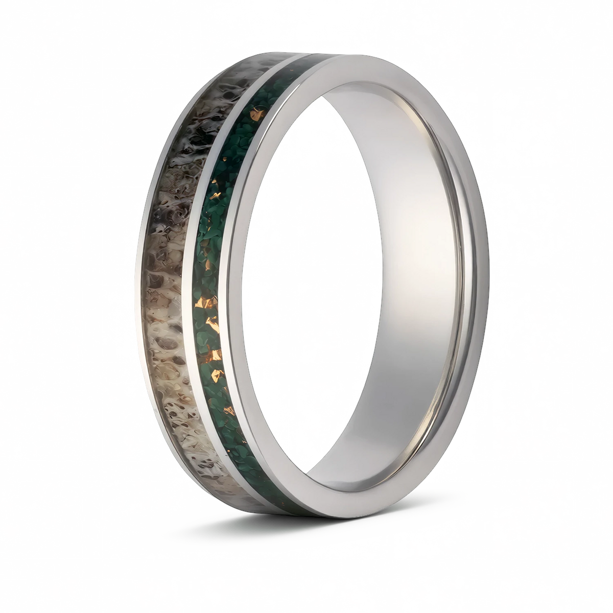 Antler, Malachite & Copper Inlay Cobalt Ring – 6mm - Camo Ever After