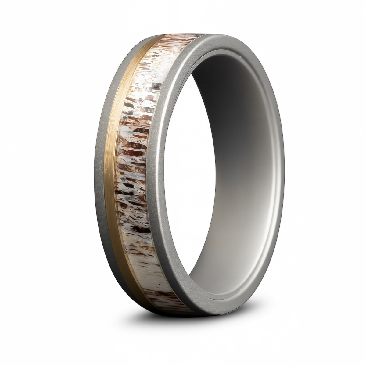 Antler & 14K Gold Inlay Cobalt Ring – 6mm