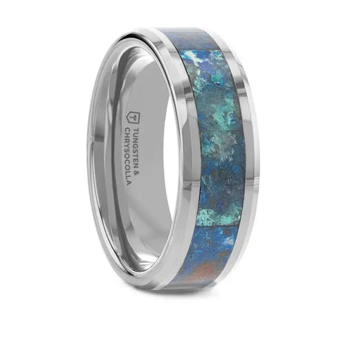 Tungsten Ring with Chrysocolla Inlay