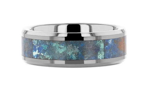 Tungsten Ring with Chrysocolla Inlay
