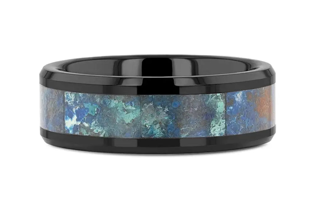 Black Ceramic Ring with Chrysocolla Inlay 