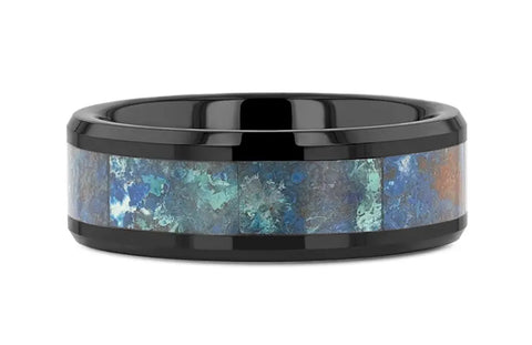 Black Ceramic Ring with Chrysocolla Inlay