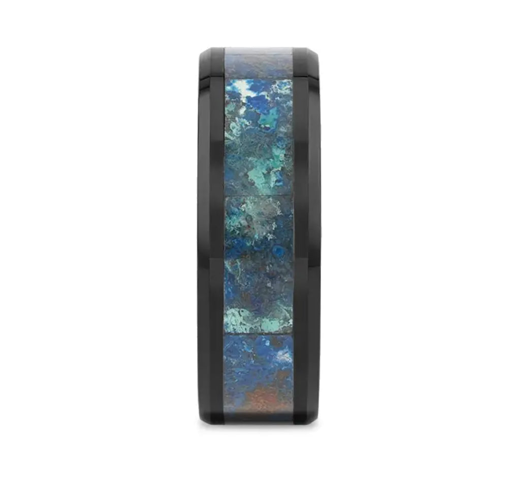 Black Ceramic Ring with Chrysocolla Inlay 