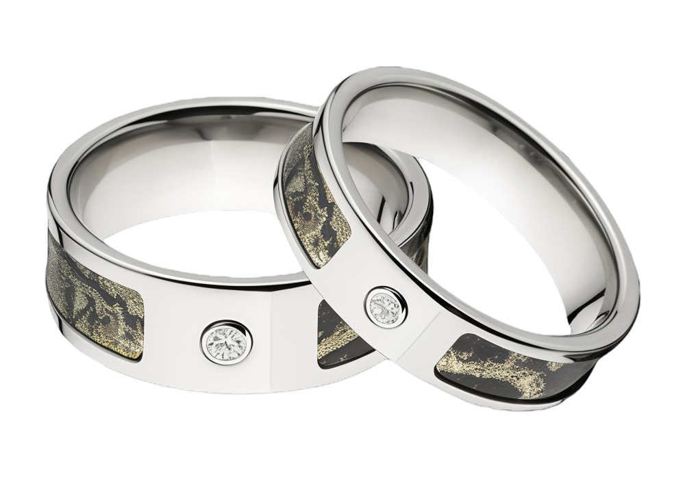 Camo Wedding Ring Set for Him and Her - Mossy Oak Breakup Infinity 