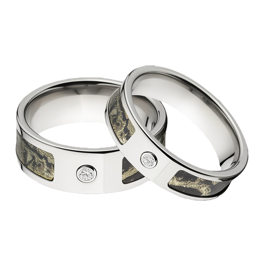 Camo Wedding Ring Set for Him and Her - Mossy Oak Breakup Infinity 